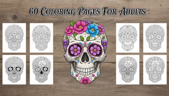Download 60 Floral Skull Coloring Pages for Adult - Premium Bundle